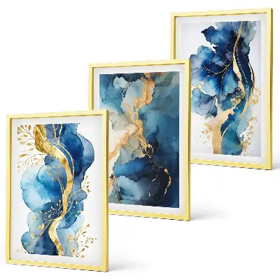 Wall art set with blue abstract patterns