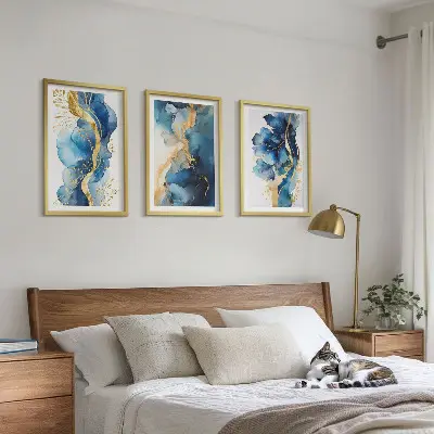 Wall art set with blue abstract patterns