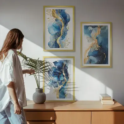 Wall art set Blue abstract patterns