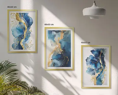 Wall art set with blue abstract patterns