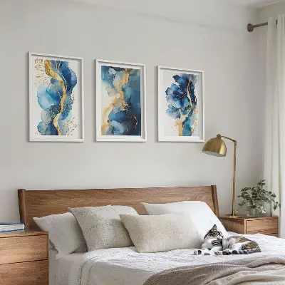 Wall art set with blue abstract patterns