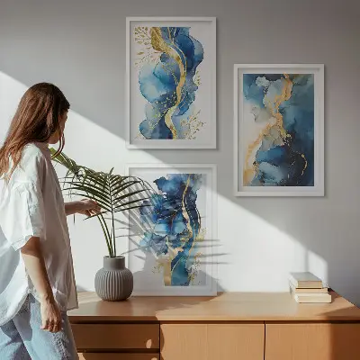 Wall art set with blue abstract patterns