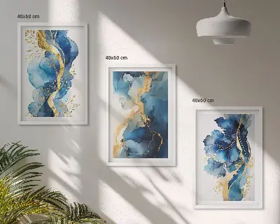 Wall art set with blue abstract patterns