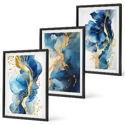 Wall art set with blue abstract patterns