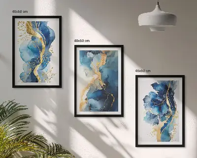Wall art set with blue abstract patterns