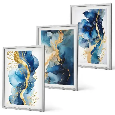 Wall art set with blue abstract patterns