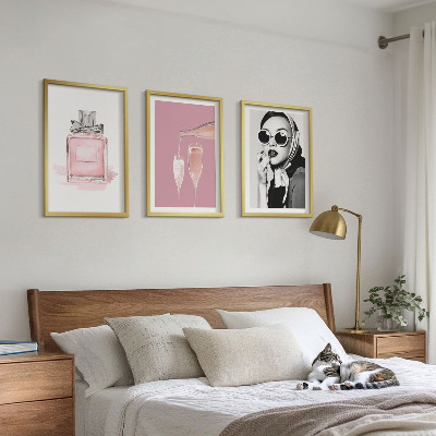 Three-piece wall art piece Stylish pink accessories