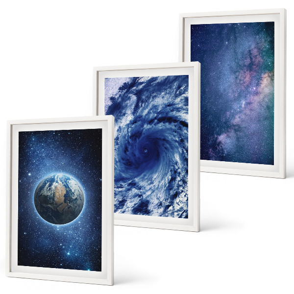 Wall art set Earth space storm galaxy