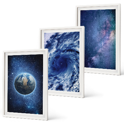 Wall art set Earth space storm galaxy