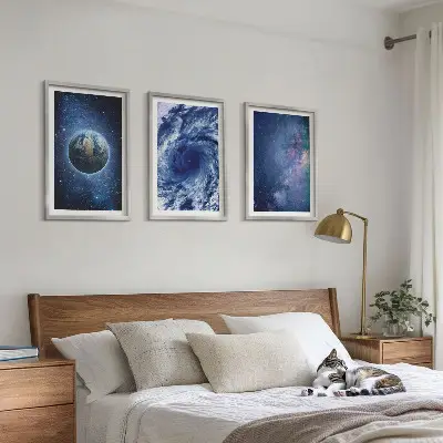 Wall art set featuring an earth space storm galaxy design