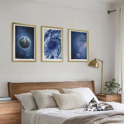 Wall art set featuring an earth space storm galaxy design