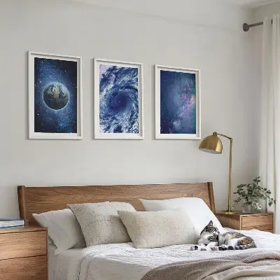 Wall art set featuring an earth space storm galaxy design