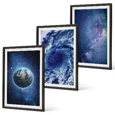 Wall art set featuring an earth space storm galaxy design
