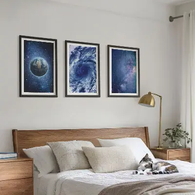 Wall art set featuring an earth space storm galaxy design