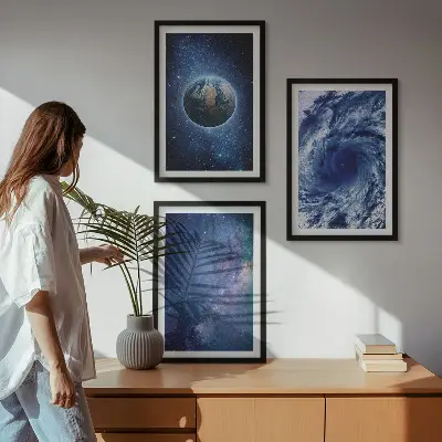 Wall art set featuring an earth space storm galaxy design