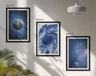 Wall art set featuring an earth space storm galaxy design
