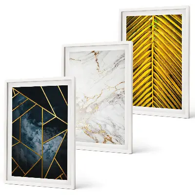 Three-piece geometric plant wall art set featuring botanical and geometric patterns