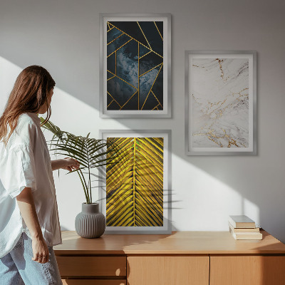 Three-piece wall art piece Geometric patterns and vegetation