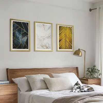 Three-piece geometric plant wall art set featuring botanical and geometric patterns