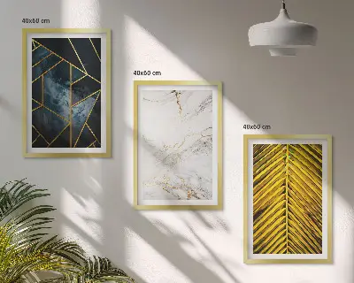 Three-piece geometric plant wall art set featuring botanical and geometric patterns