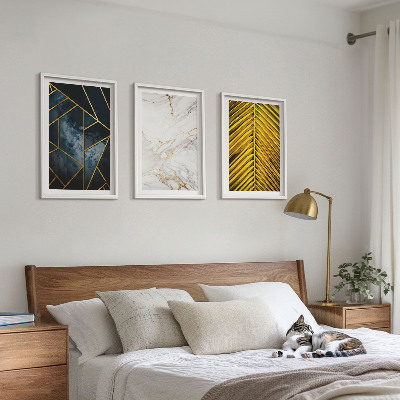 Three-piece wall art piece Geometric patterns and vegetation