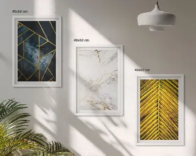 Three-piece geometric plant wall art set featuring botanical and geometric patterns