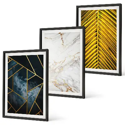 Three-piece geometric plant wall art set featuring botanical and geometric patterns