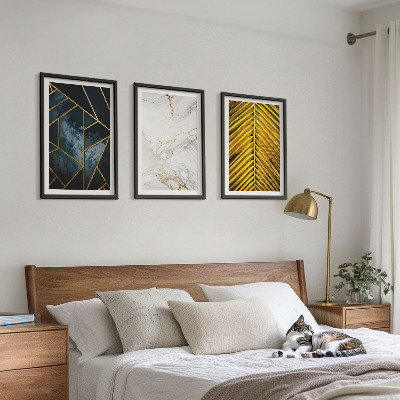 Three-piece wall art piece Geometric patterns and vegetation