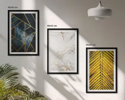 Three-piece geometric plant wall art set featuring botanical and geometric patterns