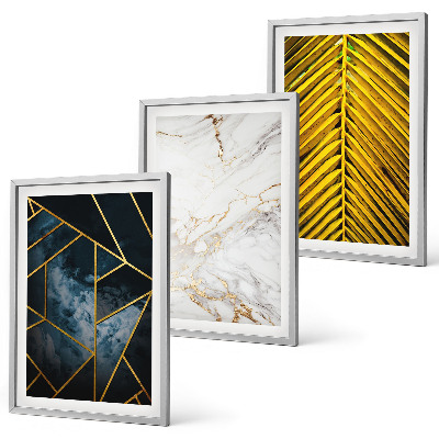Three-piece wall art piece Geometric patterns and vegetation