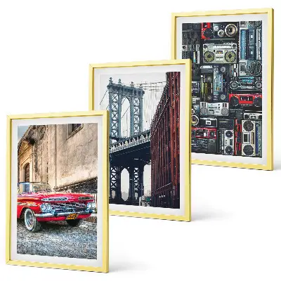 Set of 3 framed wall art pieces featuring a vintage car on the Brooklyn Bridge