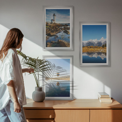 Wall art set Views of nature, lighthouse, mountains, balloon