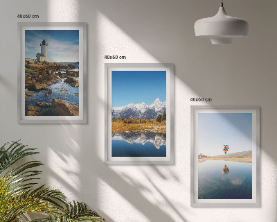 Wall art set Views of nature, lighthouse, mountains, balloon