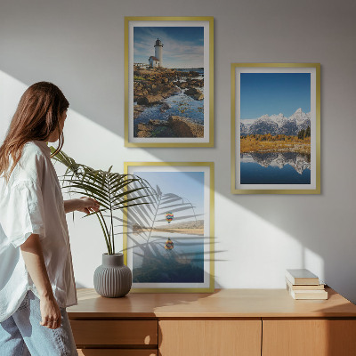 Wall art set Views of nature, lighthouse, mountains, balloon