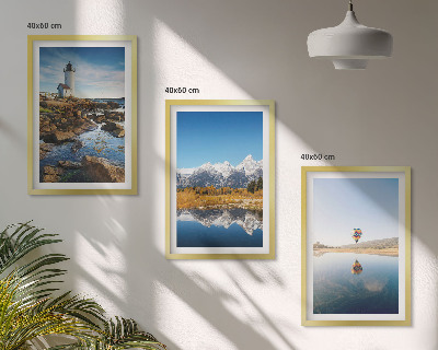 Wall art set Views of nature, lighthouse, mountains, balloon