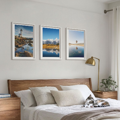 Wall art set Views of nature, lighthouse, mountains, balloon