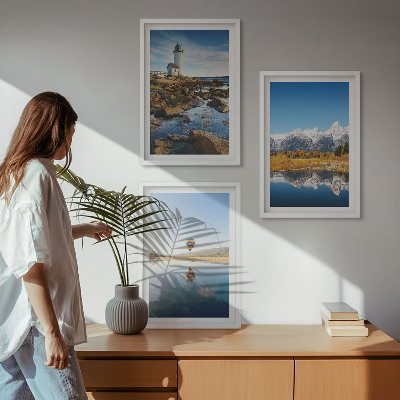 Wall art set Views of nature, lighthouse, mountains, balloon