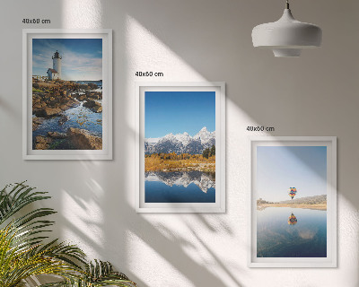Wall art set Views of nature, lighthouse, mountains, balloon