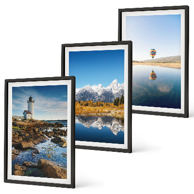 Wall art set Views of nature, lighthouse, mountains, balloon
