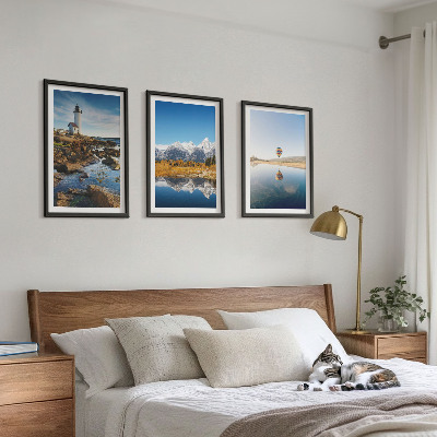 Wall art set Views of nature, lighthouse, mountains, balloon