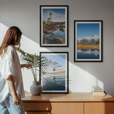 Wall art set Views of nature, lighthouse, mountains, balloon