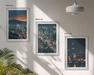 Set of 3 framed wall art pieces Mountain view of the city at night
