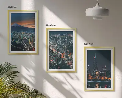 Set of 3 framed wall art pieces Mountain view of the city at night