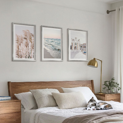 Three-piece wall art piece Plants, sea waves, view, houses
