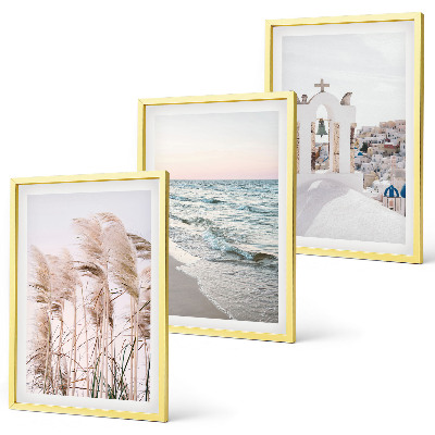 Three-piece wall art piece Plants, sea waves, view, houses