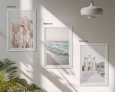 Three-piece wall art piece Plants, sea waves, view, houses