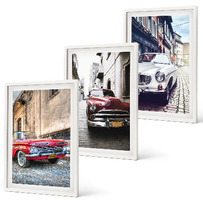 Set of 3 framed wall art pieces Classic cars in cities