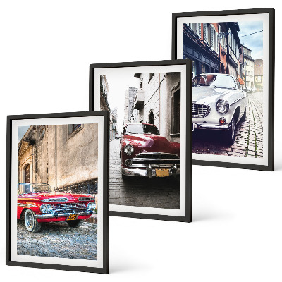 Set of 3 framed wall art pieces Classic cars in cities