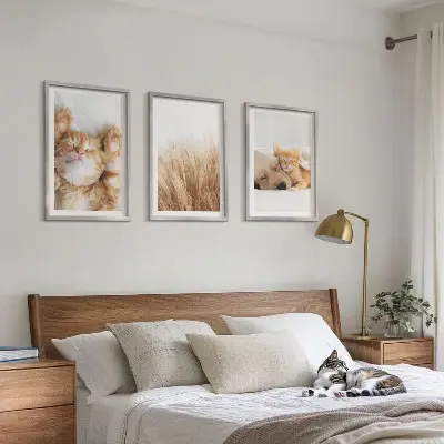 Wall art set featuring cute cats and dogs in boho style