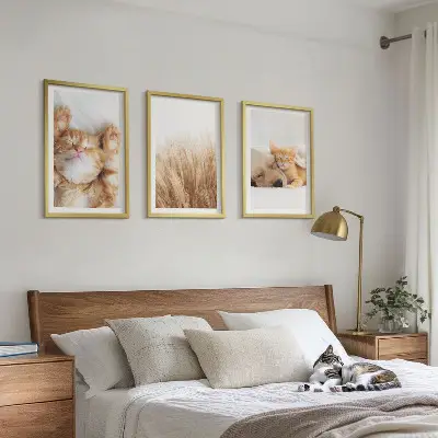 Wall art set featuring cute cats and dogs in boho style